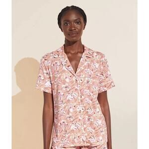 Anthropologie Eberjey Gisele Relaxed PJ Top Fiore Rose Cloud Ivory Small Button